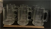 (6)GLASS MUGS-ETCHED SHIP DESIGN