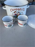 CAMPBELLS ENAMELWARE POT AND 2 CUPS