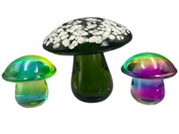 3 Crystal Mushroom Paperweights