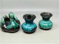 3 pcs of Blue Mountain Pottery - swan & vases 3.5"