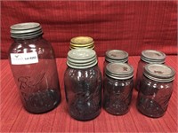 7 blue glass Ball canning jars