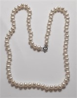 PEARL NECKLACE SILVER CLASP-4-6MM MARKED JCM