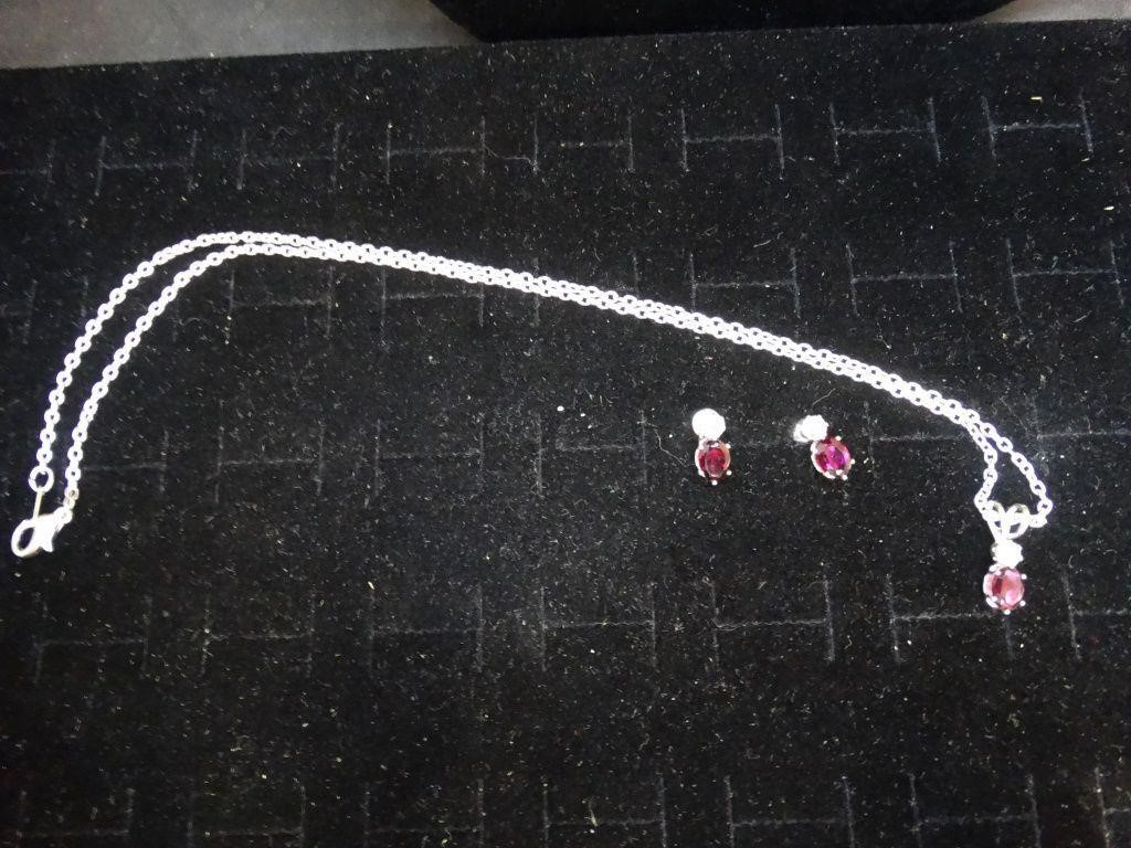 Garnet Colored & Rhinestone Pendant & Earrings Set