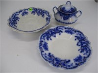 Lot (3) Flow Blue China Items