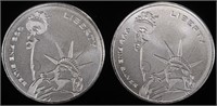 (2) 1 OZ .999 SILVER STATUE OF LIBERTY ROUNDS