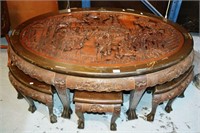 Carved oval Chinese table,