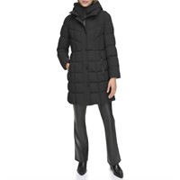 Size Medium DKNY Women's Bib-Front Long Puffer,