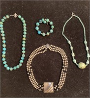 TURQUOISE NECKLACES AND BRACELET, STERLING SILVER