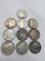 10pc US Roosevelt Silver Dimes - Pre 1965 Dimes
