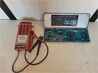 Tap and die set and battery tester