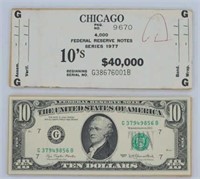Unc 1977 $10 Misprint Bill With Blank Back