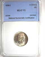 1938-S Nickel MS67 FS LISTS $1200