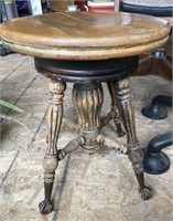 Antique Adjustable Piano Stool w/  Glass Ball Feet