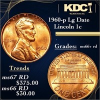 1960-p Lg Date Lincoln Cent 1c Grades GEM++ RD