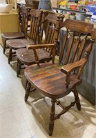 Lot of four vintage wooden dining chairs - three