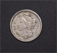 US Coins 1867 Nickel Three Cent Piece, circulated
