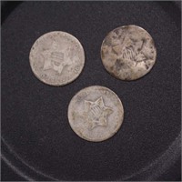 US Coins 2 1852 Silver Three Cent Pieces plus one