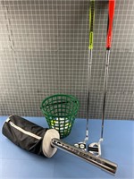 2X GOLF PUTTERS, BALL CATCH & BASKET LOADED