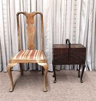 Mahogany Queen Anne Side Chair & Sewing Case