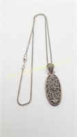 Sterling Silver Marcasite Pendant & 18" Necklace