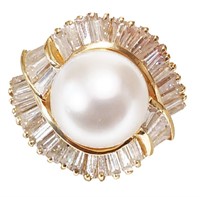 LADYS 3.46 CTS. DIAMOND RING W/ 12 MM PEARL