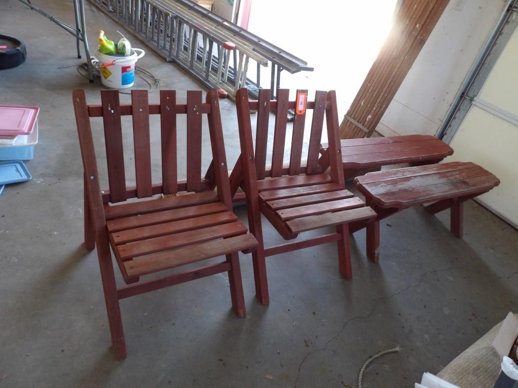 WOODEN CHAIRS AND BENCH