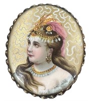 ROSE GOLD 10KT PAINTED CAMEO OF BRUNNHILDA