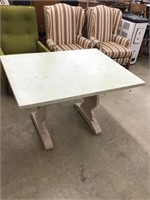 Painted pedestal table. 47 x 36 x 30