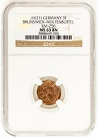 Coin 1621 Germany 3 Flitter NGC-MS63 Brown