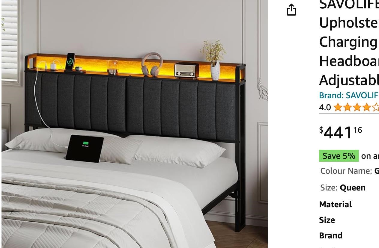 SAVOLIFE LED Queen Size Upholstered Headboard