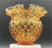 Fenton Amber Hobnail Ruffle Vase