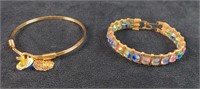 Gold Plate Charm Bracelet And Glass Bead Bracelet