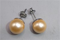 PAIR JAPANESE SYNTHETIC GOLDEN SEA SHELL EARRINGS