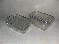 Two Glass Lidded Loaf Pans
