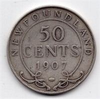 1907 Newfoundland 50 Cent Silver Coin