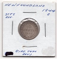 1944 Newfoundland 10 Cent Silver Coin