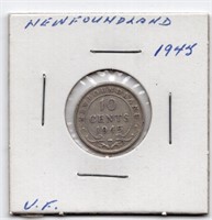 1945 Newfoundland 10 Cent Silver Coin