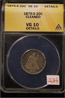 1875-S 20 CENT PIECE VG-10