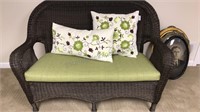 Wicker Love Seat with cushions and pillows