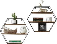2 PK- Rustic Hexagon Floating Shelves