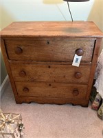 Antique English Dovetailed  Pine 3 Drawer chest