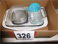 BAKING DISHES,STORAGE CONTAINERS & A GLASS