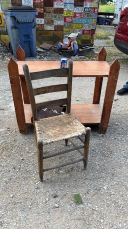 Vintage Wooden Table & Chair, Small Plastic Table