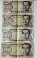 4- 1990 VENEZUELA 100 BOLIVARES NOTES