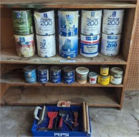 ASSORTED PAINT AND PAINTING SUPPLIES - CANS ARE 1/
