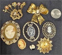 Lot of 7 Cameo Pins Brooches