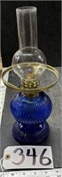 Cobalt Blue Glass Oil Lamp w/ Clear Glass Chimney