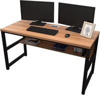 55 Oak Brown Computer Desk with Bookshelf