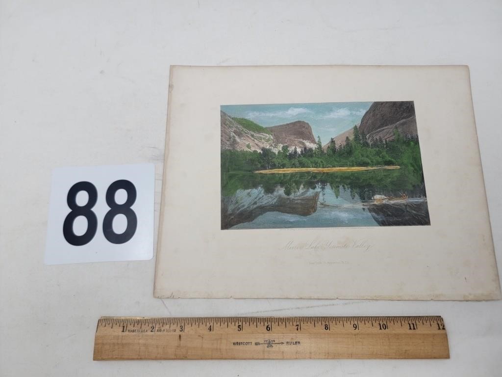 Mirror Lake - Yosemite Valley hand-colored engravi