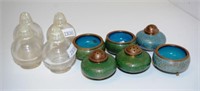 Three Chinese cloisonne sets salt and pepper